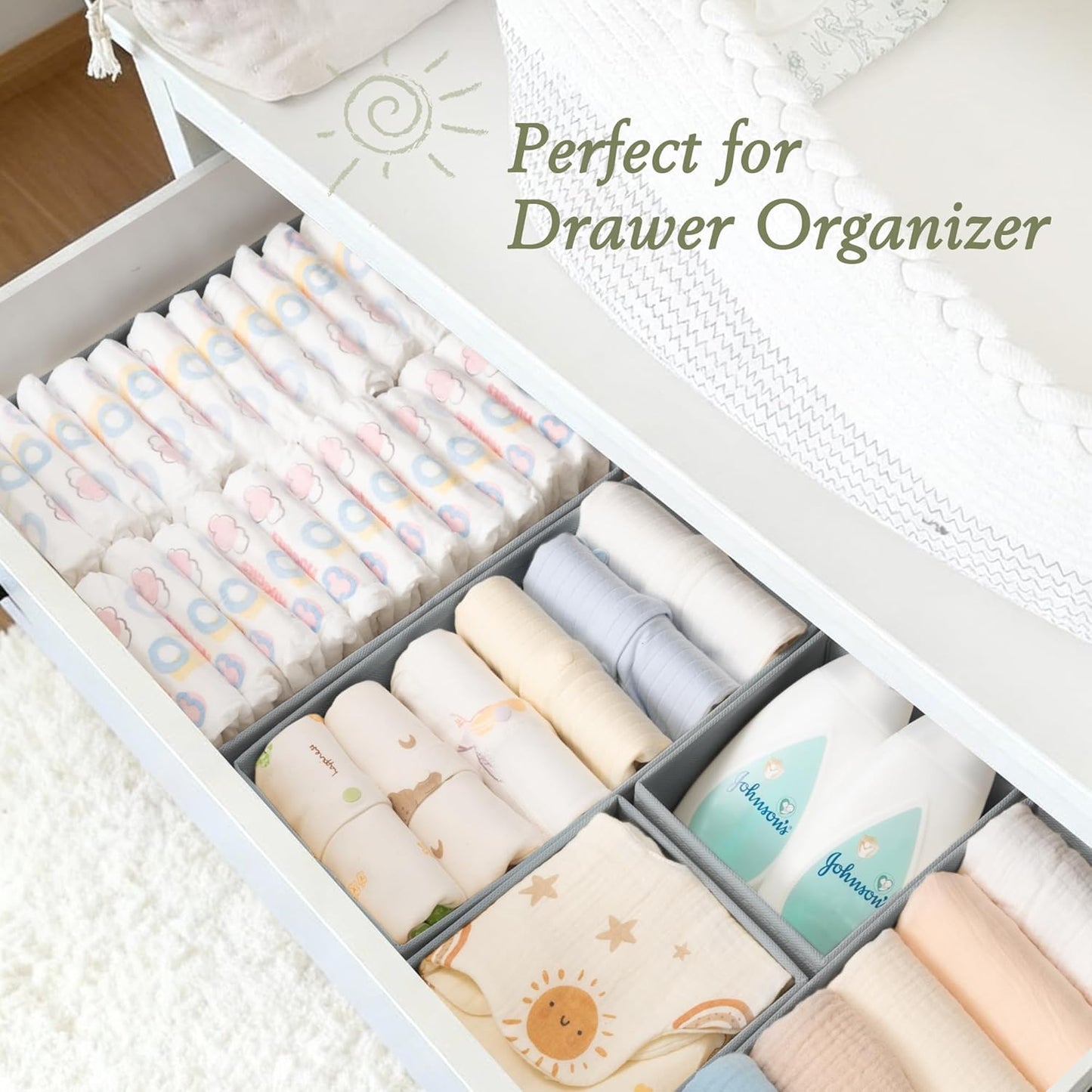 Criusia Drawer Organizer 18-Piece Set, Dresser Organizer for Baby Clothes, Foldable Closet Storage & Drawer Dividers for Underwear, Socks, Nursery (Beige)