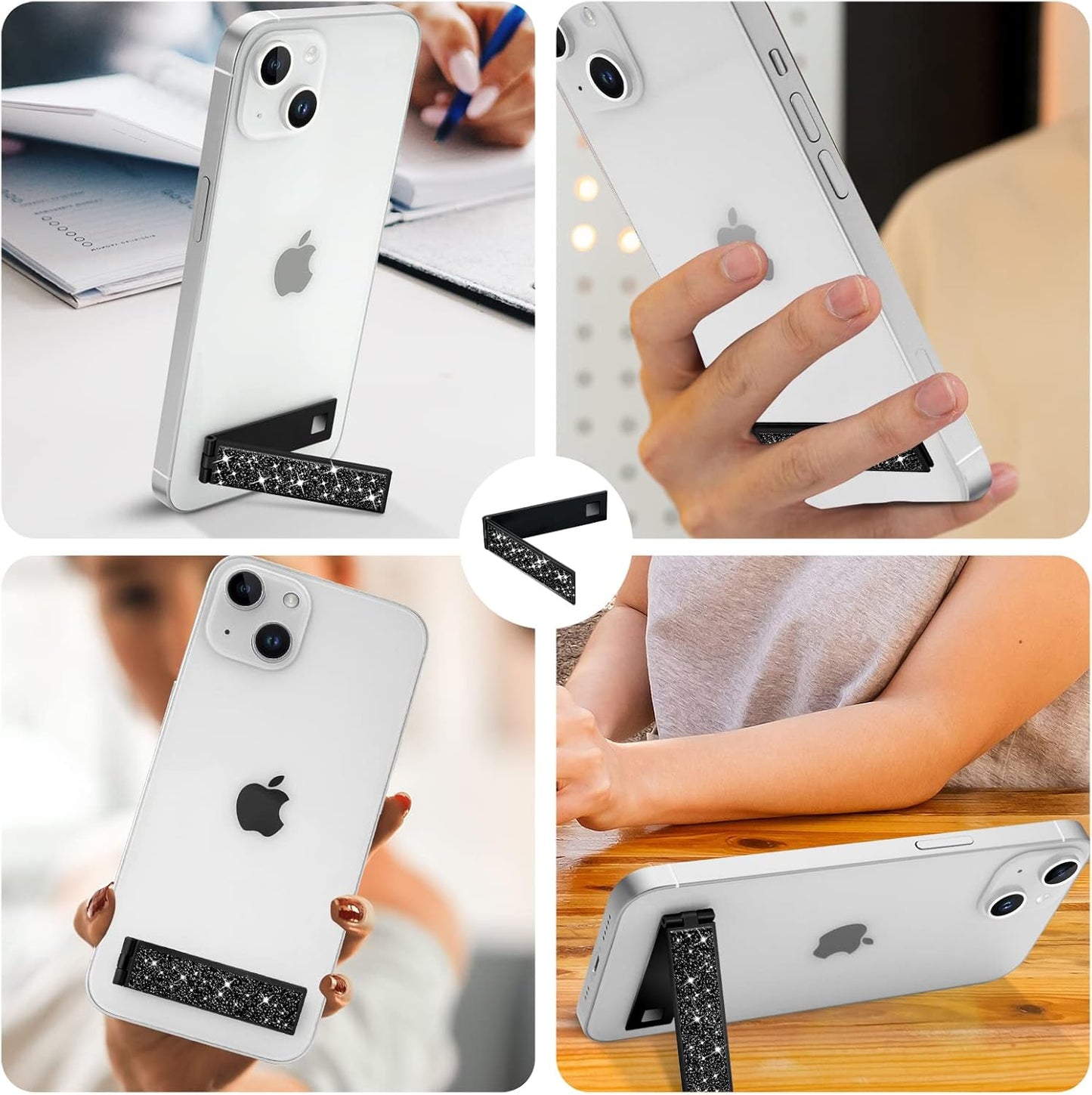 Mini Phone Kickstand, Folding Invisible Portable Metal Cell Phone Stand Holder for Desk, Compatible with iPhone, Samsung and All Cellphones, Black
