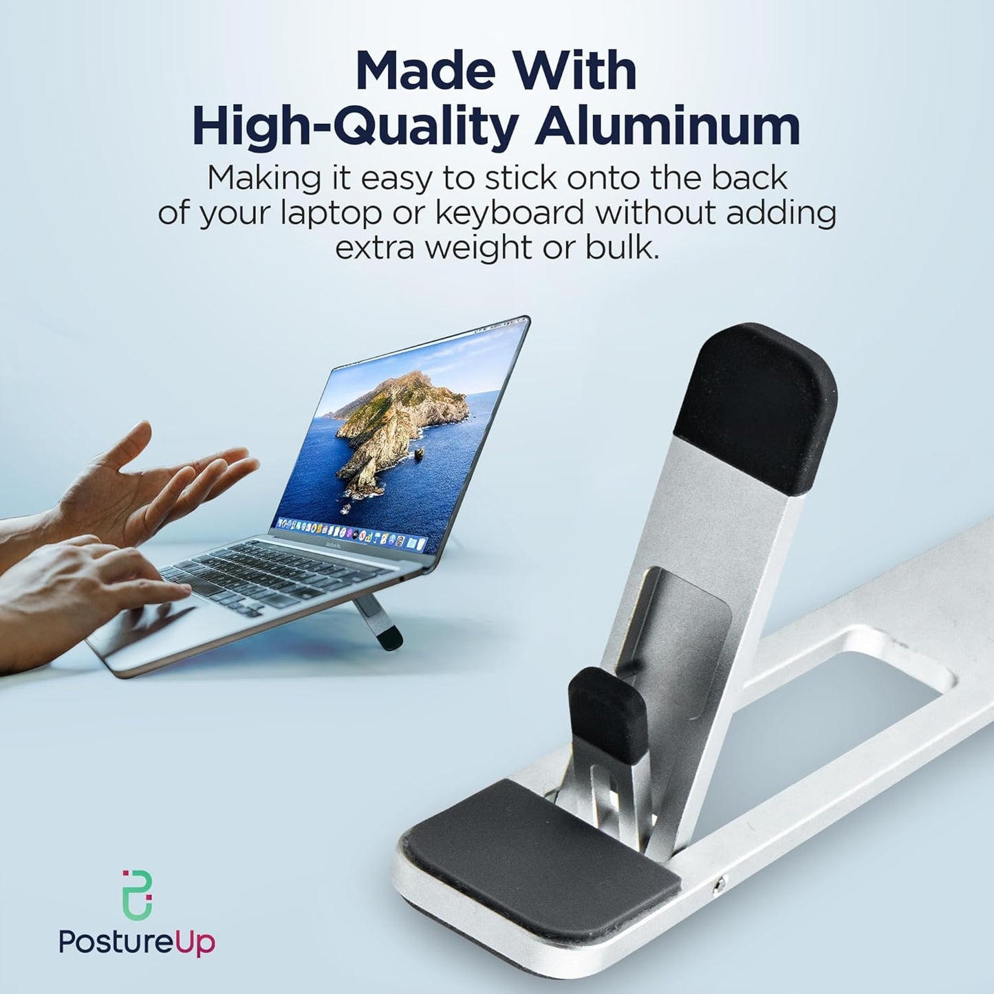 ProRiser by PostureUp – Self-Adhesive Non-Scratch Aluminum Laptop & Keyboard Stand for Desk, 1.75 & 3in Elevation, Adjustable Computer Stand, Laptop Riser – for Up to 20in Laptops and Keyboards