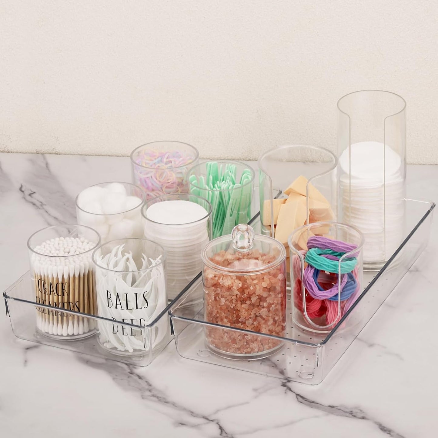 Ohlove 6 Pcs Large Clear Plastic Drawer Organizers Tray 15" x 6.3" Storage Bins with 25 Pcs Non-Slip Pads for Makeup, Jewelries, Kitchen Utensils, Bathroom and Office