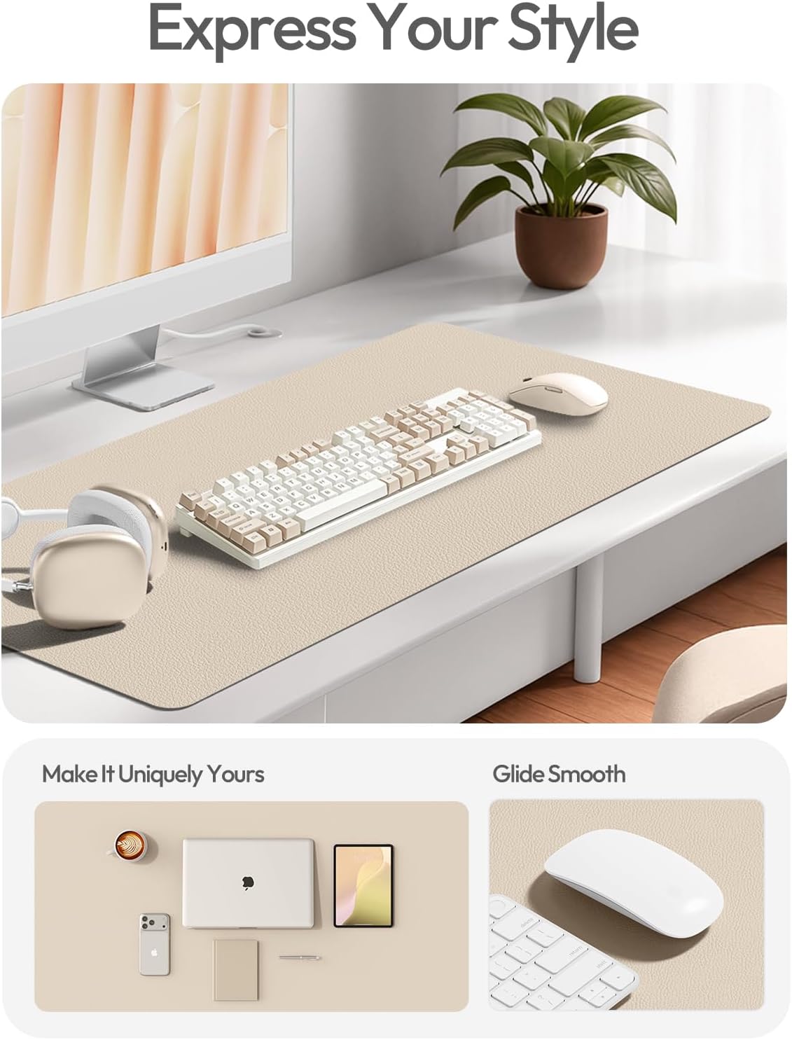 YSAGi Leather Desk Protector, Office Mat, Large Mouse Mat, Non-Slip PU Leather Blotter, Laptop Pad, Waterproof Writing Pad for Office and Home (Light Pink, 23.6" x 13.8") - Colors A