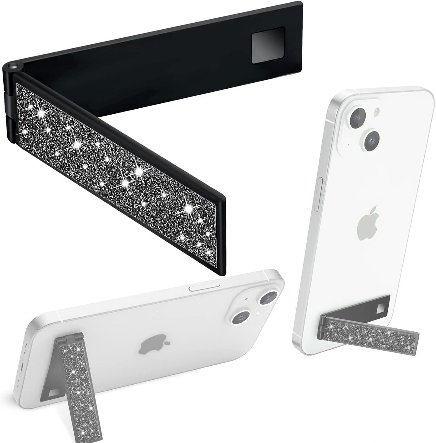 Mini Phone Kickstand, Folding Invisible Portable Metal Cell Phone Stand Holder for Desk, Compatible with iPhone, Samsung and All Cellphones, Black