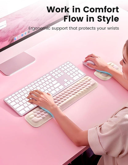 Meatanty Keyboard and Mouse Wrist Rest Set, Computer Wrist Pad Support, Ergonomic Keypad Hand Rest Combo, Memory Foam Typing Desk Accessory Carpal Tunnel Cushion, Laptop Office Home School Women Cute