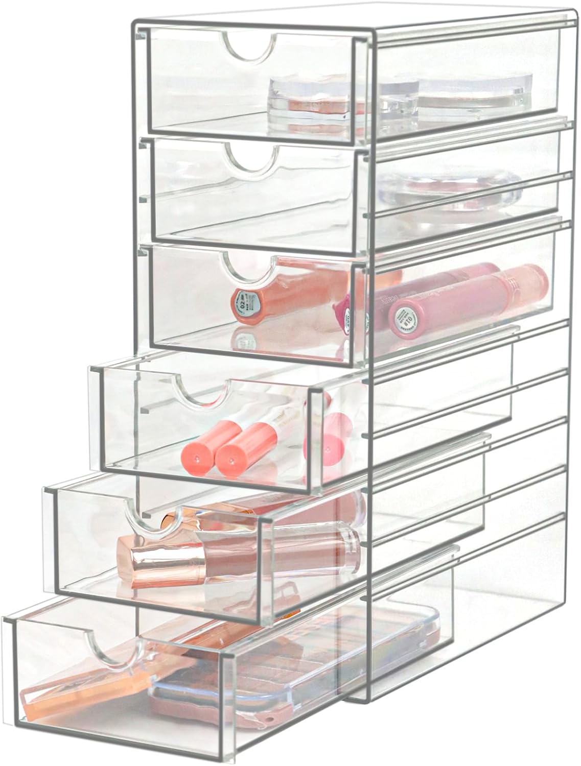 Clear Drawer Organizer, Transparent Plastic Storage Drawers, Hair Accessaries Organizer Case Display Stand, Acrylic Organizers for Organizing Eyeglass, Hair Ties, Accessories (Large - 6-Drawer)