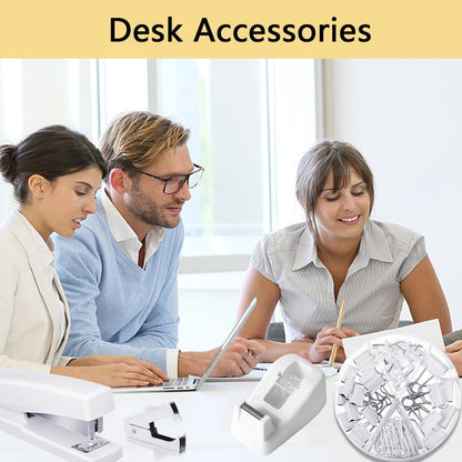 suniya Office Supplies,Gold Desk Accessories,with Stapler,Tape Dispenser,Pen Holder,Scissors,Phone Stand,Staple Remover,Ballpoint Pen,Clear Tape, Staples,Ruler,Clips,Best Gift for Business or Boss