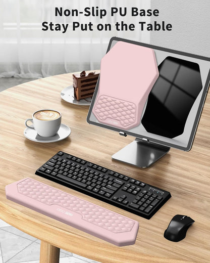 Ergonomic Mouse Pad and Keyboard Wrist Rest Support Set, Massage Design Mousepad for Carpal Tunnel Pain Relief, Memory Foam, Non-Slip PU Base for Computer Desk, Baby Blue