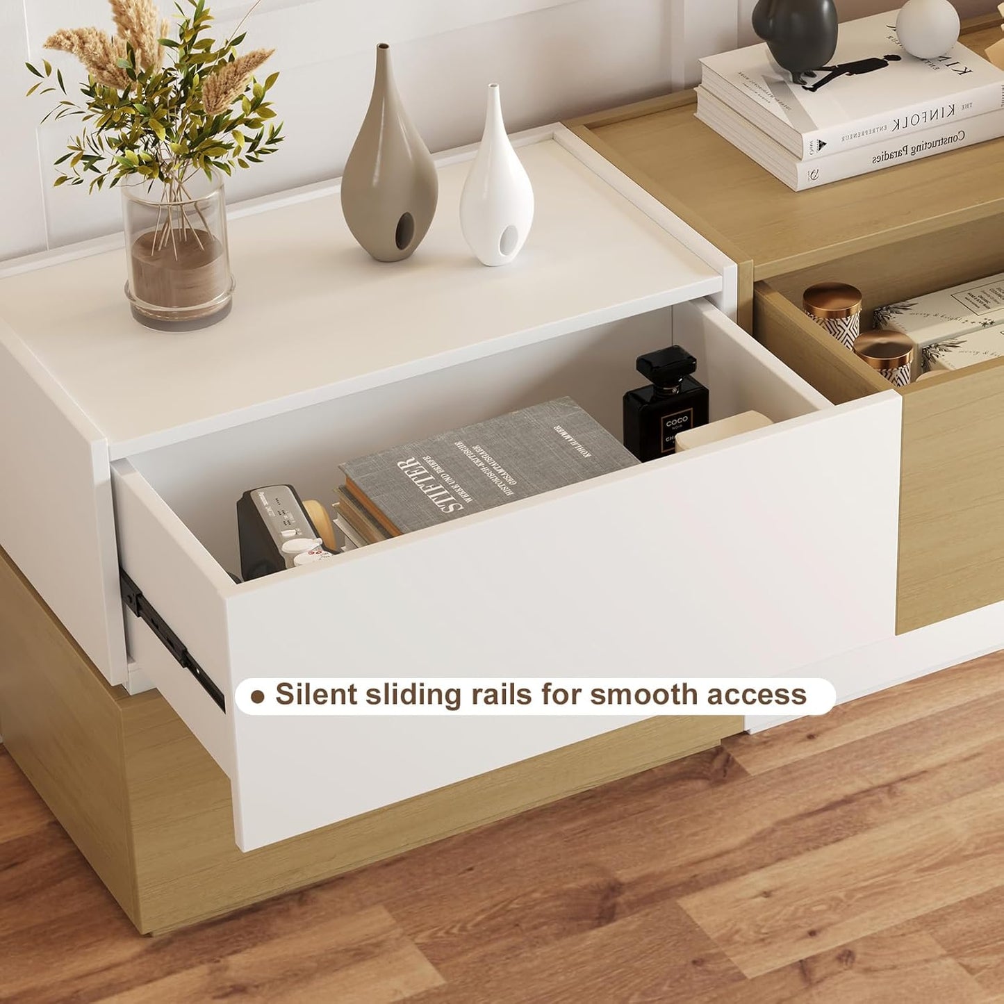Stackable Storage Drawers, Wooden Drawer Storage Organizer, Modern Nightstands with Wooden Drawers, Small Storage Cabinet, Modular Design, Available in 2 Sizes for Versatile Use Oak Small
