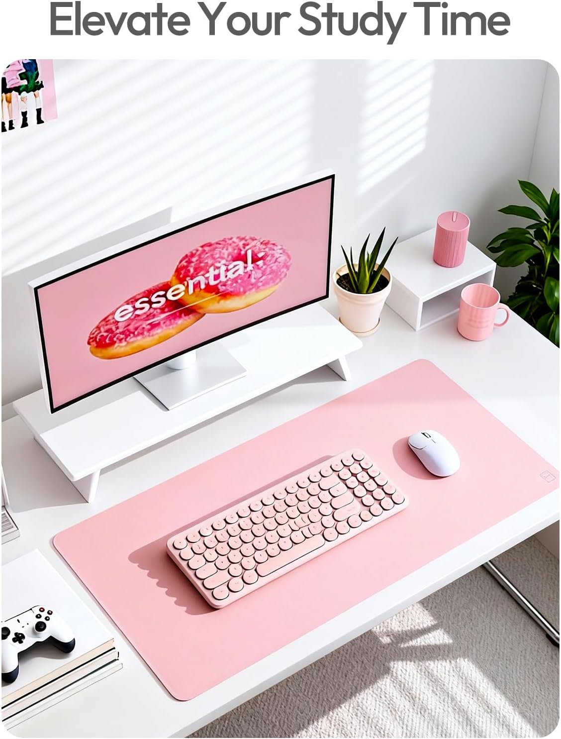 YSAGi Leather Desk Protector, Office Mat, Large Mouse Mat, Non-Slip PU Leather Blotter, Laptop Pad, Waterproof Writing Pad for Office and Home (Light Pink, 23.6" x 13.8") - Colors B