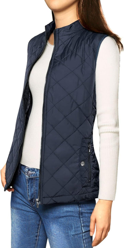 Allegra K Women's Puffer Vest Stand Collar Lightweight Gilet Quilted Zip Vest