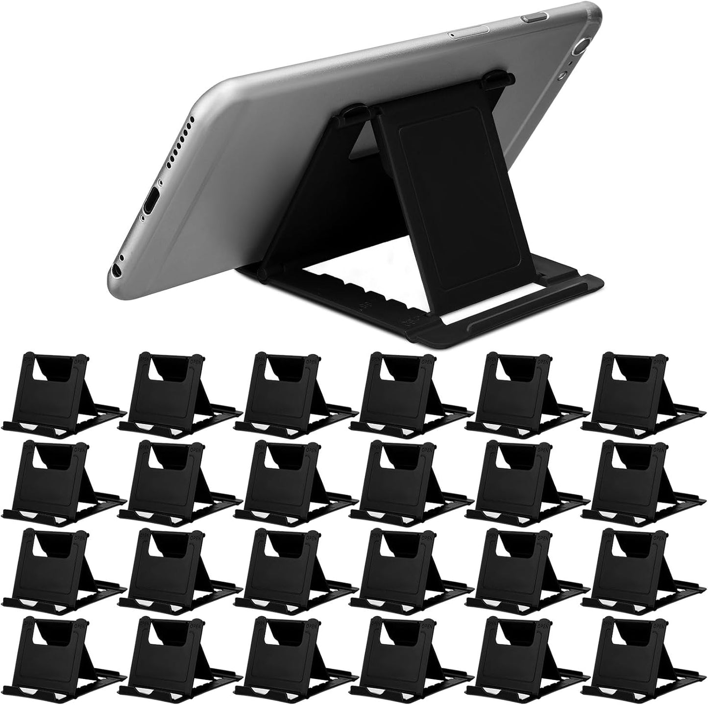 Macarrie 24 Pcs Cell Phone Stand, Universal Foldable Tablet Stand for Desk Compatible with 13 12 11 Pro XS Max x 8 6s Plus Smartphones(Black)