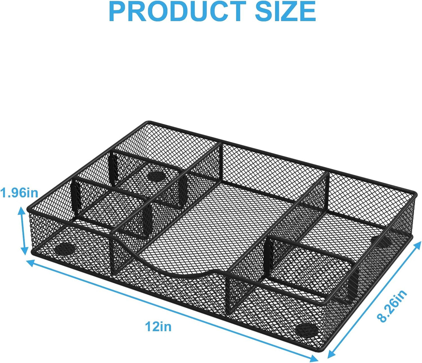 VyGrow Desk Drawer Organizer Tray, Metal Mesh Drawer Organizers Office, 6 Adjustable Compartment, Desk Organizer Tray for Home Office 12.87L x 8.73D x 1.96H inch, Black, 1PC Medium