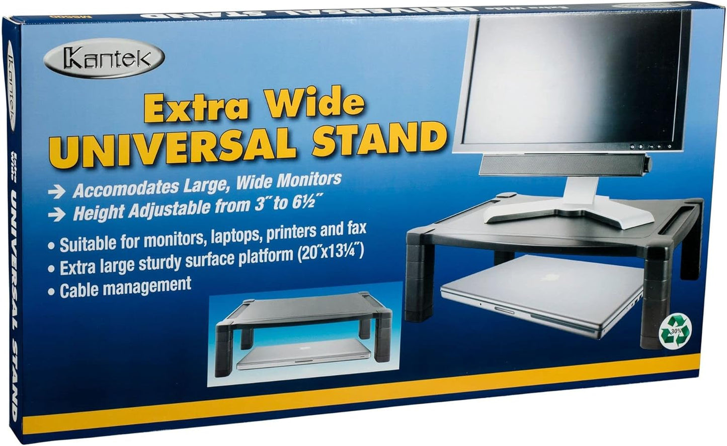 Kantek Single-Level Monitor Stand, 17" X 13.25" X 3" To 6.5", Black, Supports 50 Lbs