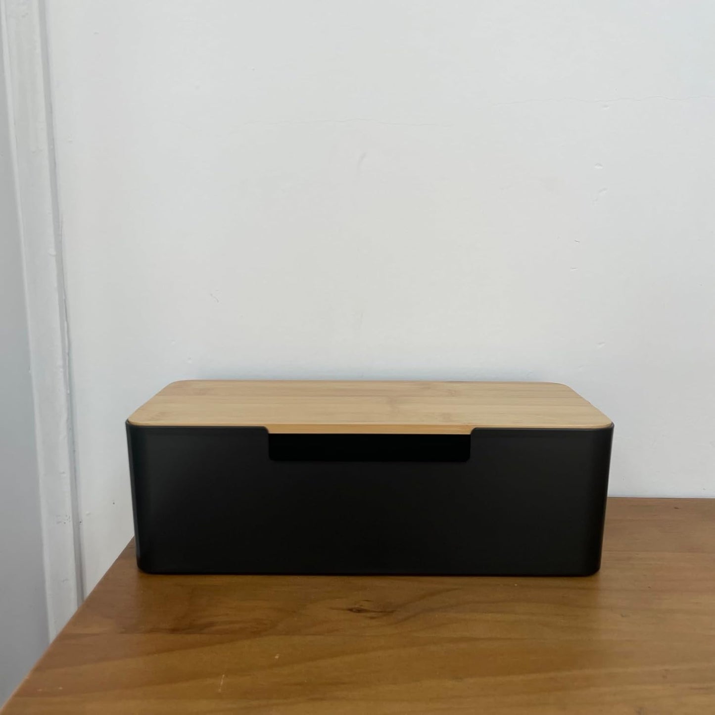 ABS Cord Organizer Box with Wooden Lid, Cable Management Box for Power Strips or Surge Protectors, Desk Cable Tidy Box for Office Home(White)