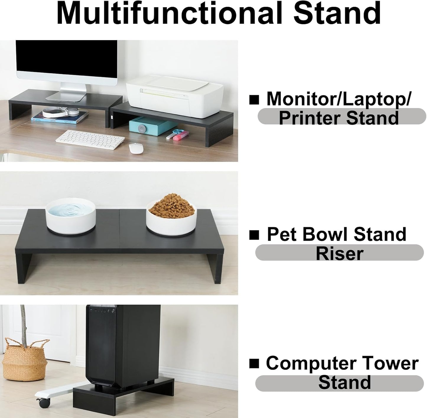 TEAMIX 20 inch White Monitor Stand Riser, Wood Desktop Stand for PC/TV/Laptop/Printer, White Monitor Riser with Storage, Computer Stand with Keyboard Organizer