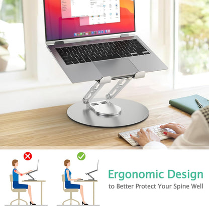 Laptop Stand for Desk Adjustable Computer Stand with 360 Rotating Base Ergonomic Laptop Riser Mount for Desk Foldable Protable Computer Desk Fits with MacBook Pro Air, Round Black