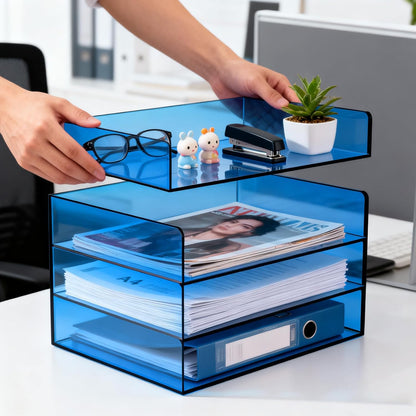 Gelite Acrylic File Organizer for Desk 4 Tiered Stackable Letter Tray Office Paper Storage Desktop Document Sorter, Neon Pink