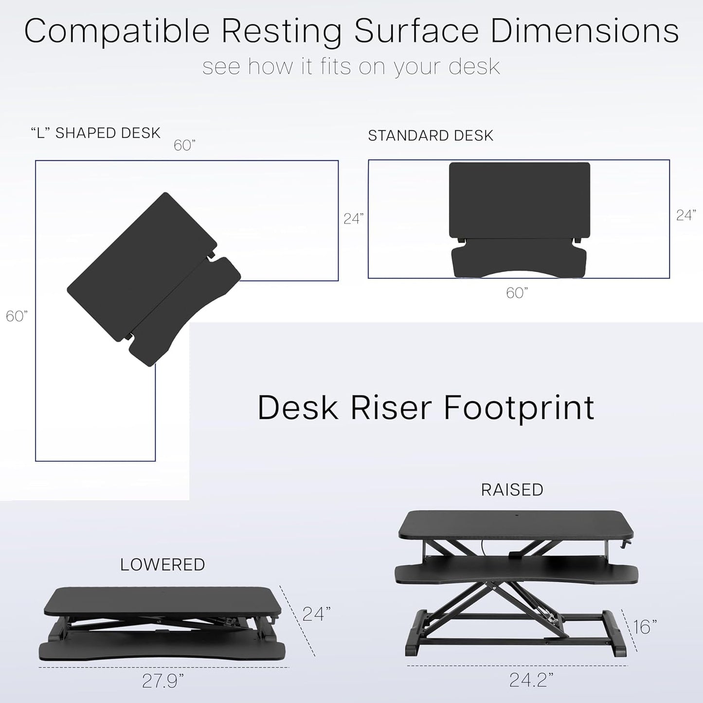 VIVO 26 inch Desk Converter, K Series, Height Adjustable Sit to Stand Riser, Dual Monitor and Laptop Workstation with Keyboard Tray, Black, DESK-V026KB