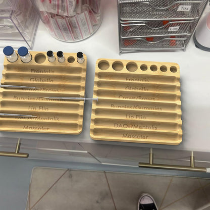 Aesthetic Practitioner Syringe Tray with Vial Holder, Bamboo Vial Holder Syringe Tray for 2-in-1 Combination, Syringe Storage Organizer for Aesthetic Practitioners and Small Vial Racks