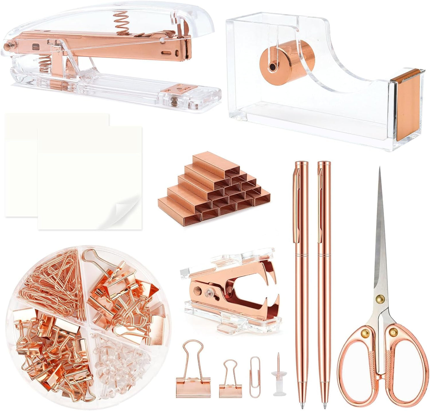 Gold Office Supplies,UPIHO Gold Desk Accessories,Stapler and Tape Dispenser Set with Large Stapler,Tape Dispenser, Staple Remover, Staples, Clips,Scissor,Pen and Sticky Notes,Gifts for Office Clerks