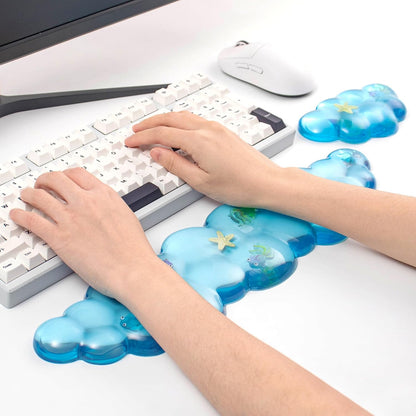 Gel Keyboard and Mouse Wrist Rest Set – Cute Clear Cloud Wrist Rest for Computer Keyboard 60%/68%/75%, Comfort & Support for Typing and Gaming