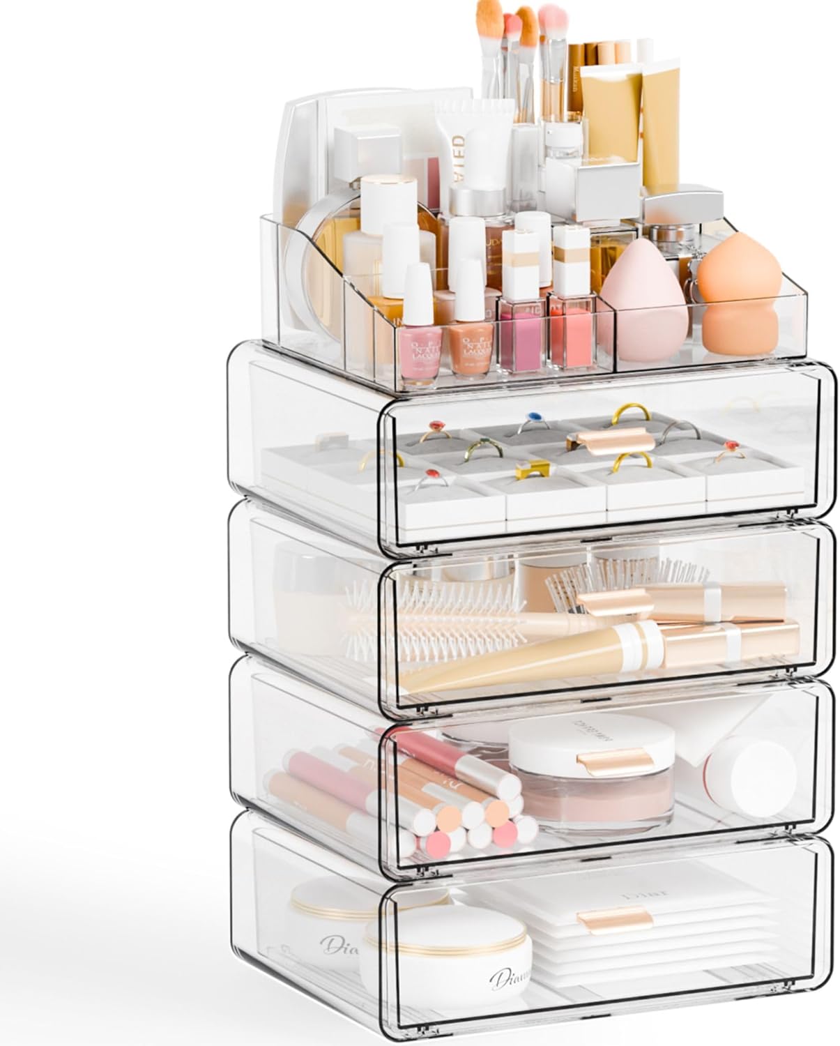 Yieach Clear Acrylic Makeup Organizers Countertop for Dresser,Desk,Bathroom Vanity,3 Tier Stackable Make up Holders and Makeup Cabinet,Tiered Cosmetic Storage and Make up Containers for Palette,Brush