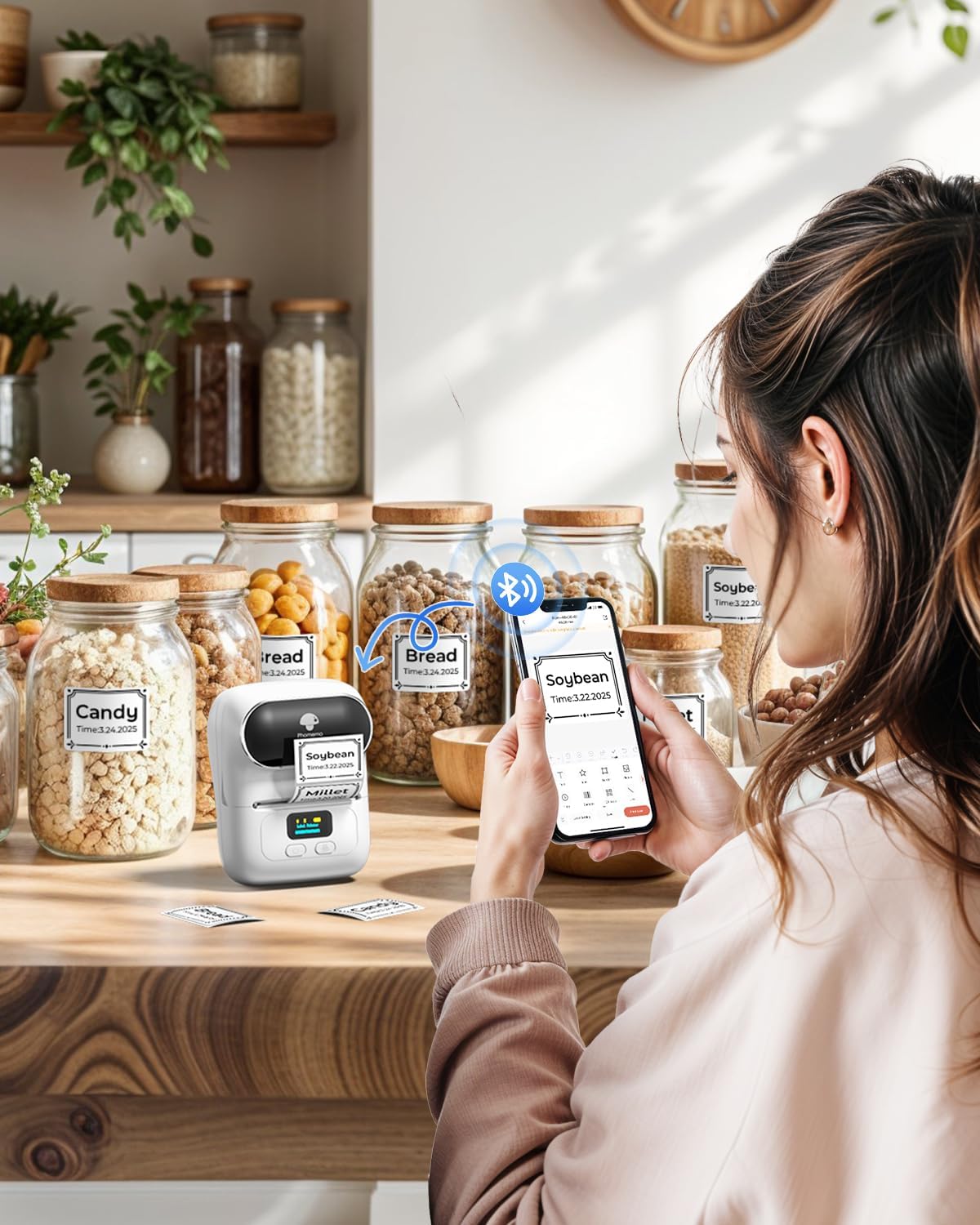 Phomemo M110 Label Makers - Barcode Label Printer Bluetooth Label Maker Portable Thermal Printer for Small Business, Address, Barcode, Logo, Clothing, Mailing, Sticker Printers for Phone & PC, Black