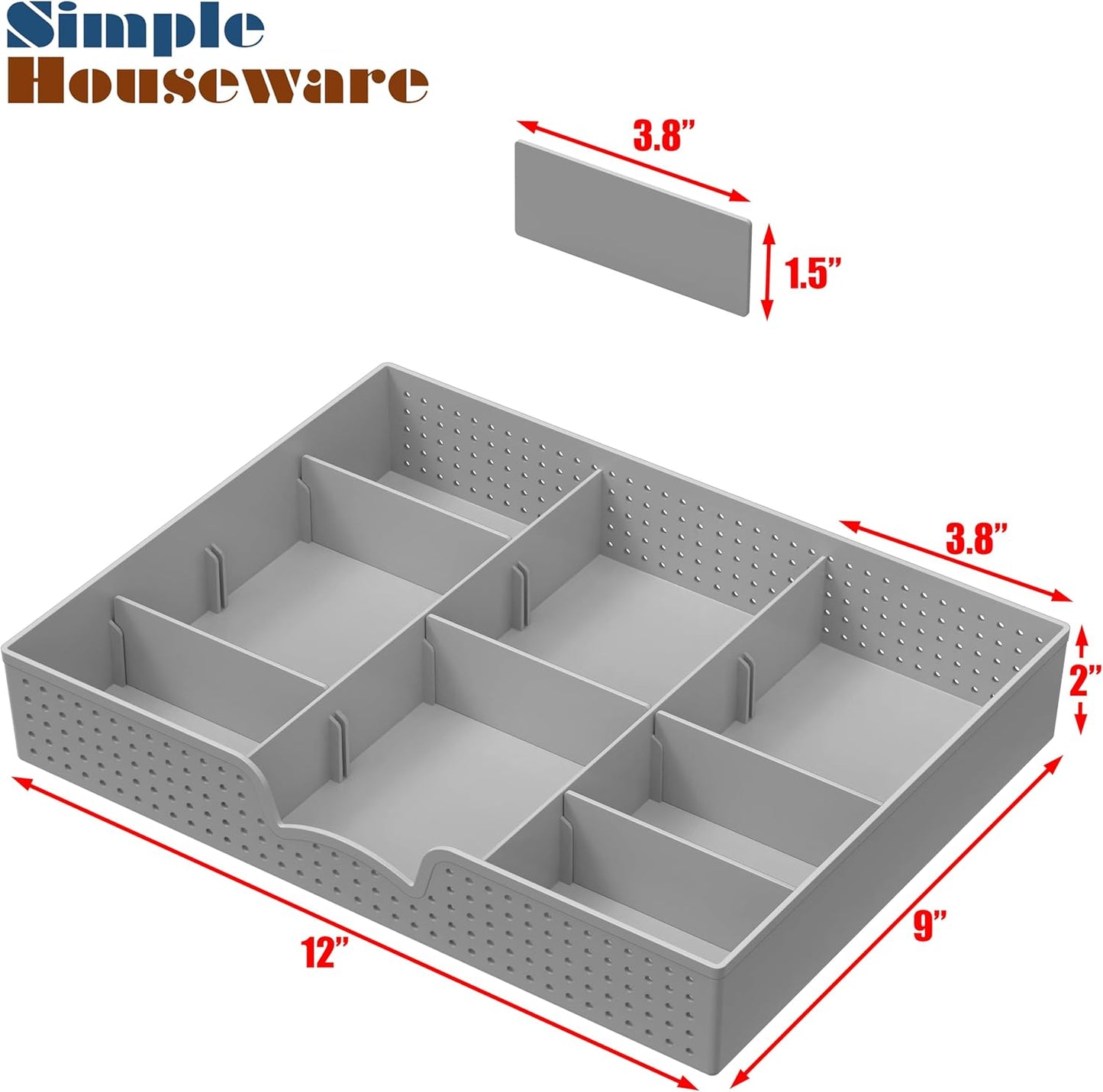 Simple Houseware Drawer Organizer Tray with 9 Adjustable Compartments, Clear