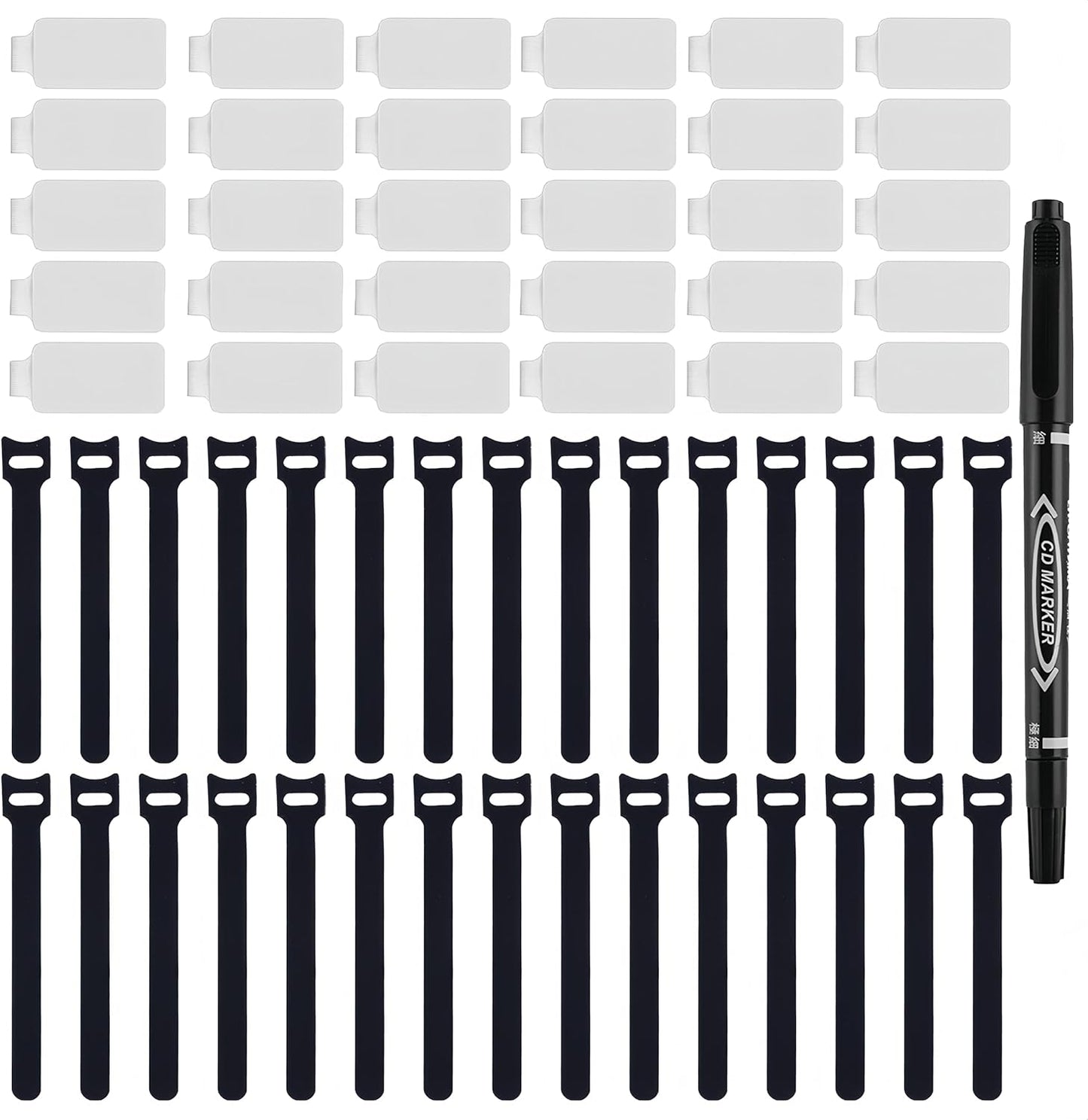 60 Pieces Cable Labels & Reusable Hook and Loop Fastening Ties Set - 30 Pieces Cord or Wire Labels & 30 Pieces Labels for Electronic Cords, Home & Office Cord Management