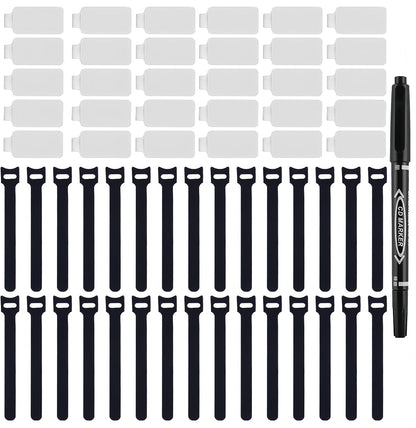 60 Pieces Cable Labels & Reusable Hook and Loop Fastening Ties Set - 30 Pieces Cord or Wire Labels & 30 Pieces Labels for Electronic Cords, Home & Office Cord Management