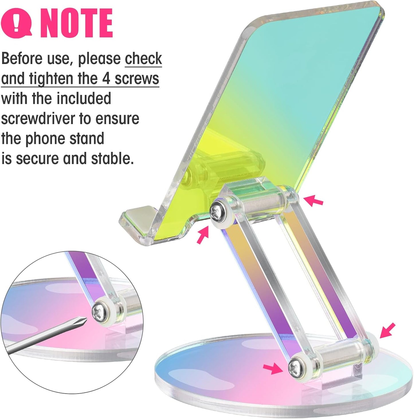 Tomorotec Iridescent Acrylic Cell Phone Stand, Portable Phone Holder for Desk Non-Slip Desktop Smartphones Holder Compatible with iPhone Samsung Galaxy Pixel Phone Cradle Dock Home Office