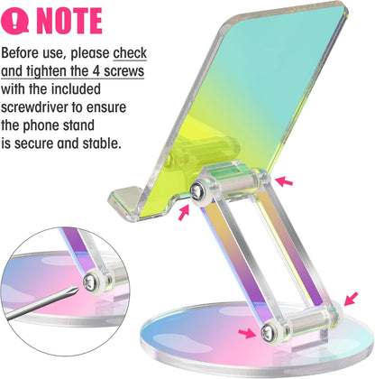 Tomorotec Iridescent Acrylic Cell Phone Stand, Portable Phone Holder for Desk Non-Slip Desktop Smartphones Holder Compatible with iPhone Samsung Galaxy Pixel Phone Cradle Dock Home Office