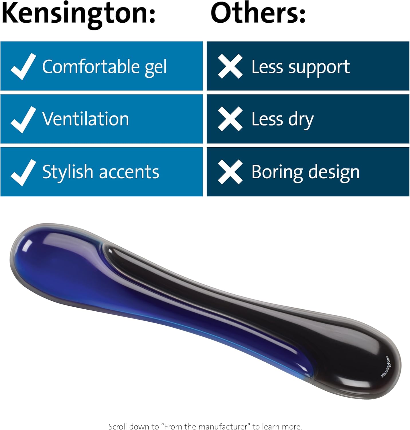 Kensington Duo Gel Mouse & Keyboard Wrist Rest Bundle Set, Ergonomic Keyboard and Mouse Pad With Wrist Support, Keyboard Wrist Rest, Computer Keyboard Pad, Cooling Gel, Non-Skid Backing, Blue K52920WW