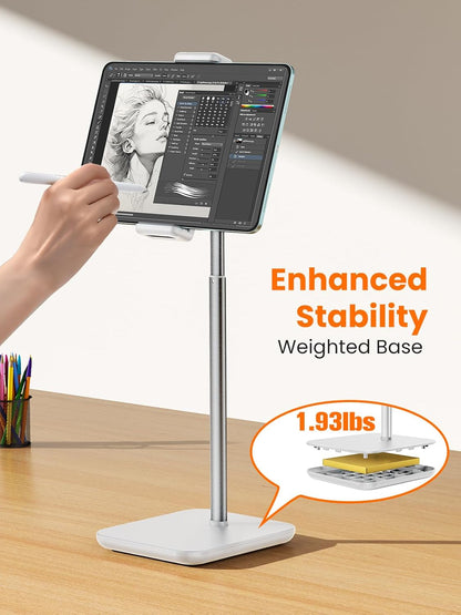 tounee Height Adjustable Tablet Stand, 3.5lb (1.6kg) Max Support, Up to 18" Tall, Slim Portable Monitors Stand Compatible with iPad Pro 12.9, Surface Pro, All 4.7"-15.6" Devices - Black