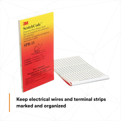 3M ScotchCode Pre-Printed Wire Marker Book SPB-03, Vinyl Coated, Black Printed Numbers (10) each 1–45, White Background Highlights Characters, 1 Book
