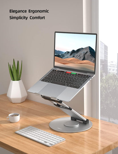 Nulaxy Telescopic 360 Rotating Laptop Stand for Desk Adjustable Height Swivel Pull Out Design Ergonomic Laptop Riser Standing Desk Converter Fits All 10-17" Laptops Computer MacBook, Gray