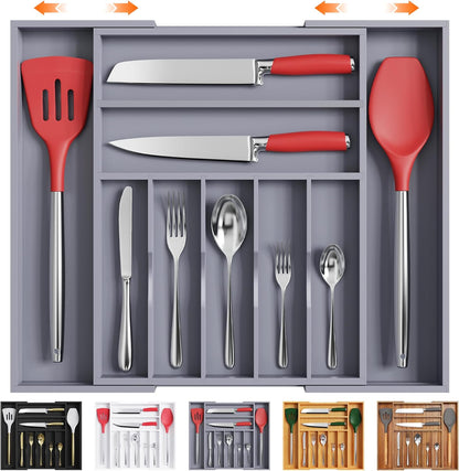 Kitchen Silverware Drawer Organizer and Storage Flatware Cutlery Utensil Holder Spice Rack Containers Bathroom Counter Cabinet Office Desk Makeup Drawer Tray Kitchen and Dining Tools Decor Accessories