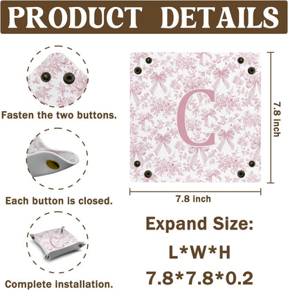 Gifts for Mom Initial Valet Tray,Pink Personalized Gifts for Women Mom Grandma Girlfriend,Nightstand Desk Accessories PU Leather Tray Organizer for Birthday Christmas Gift Ideas (B)