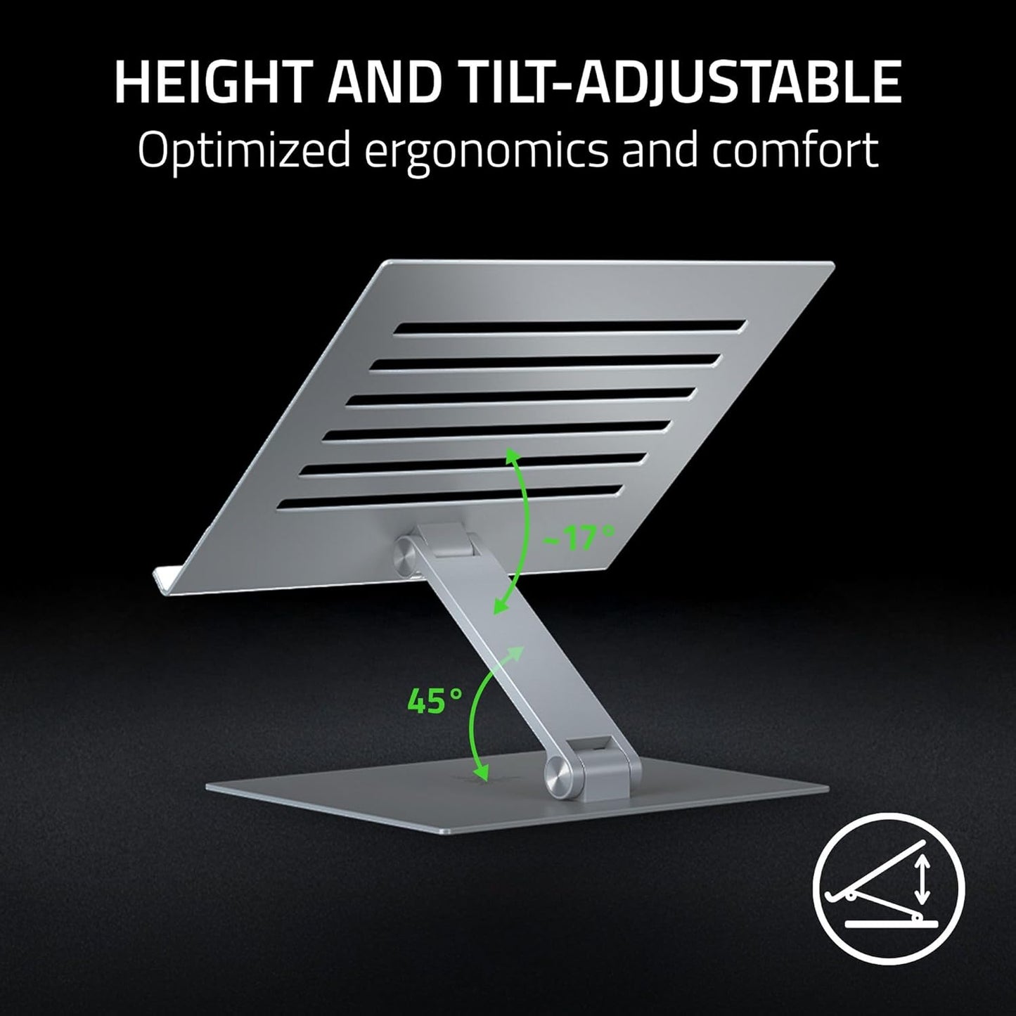 Razer Adjustable Laptop Stand: Supports Phones, Tablets, Laptops, Macbooks up to 18" - Adjust Height and Tilt - Durable Aluminum Construction - Vented Design - Foldable for Storage & Travel - Black