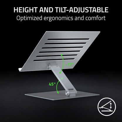 Razer Adjustable Laptop Stand: Supports Phones, Tablets, Laptops, Macbooks up to 18" - Adjust Height and Tilt - Durable Aluminum Construction - Vented Design - Foldable for Storage & Travel - Black