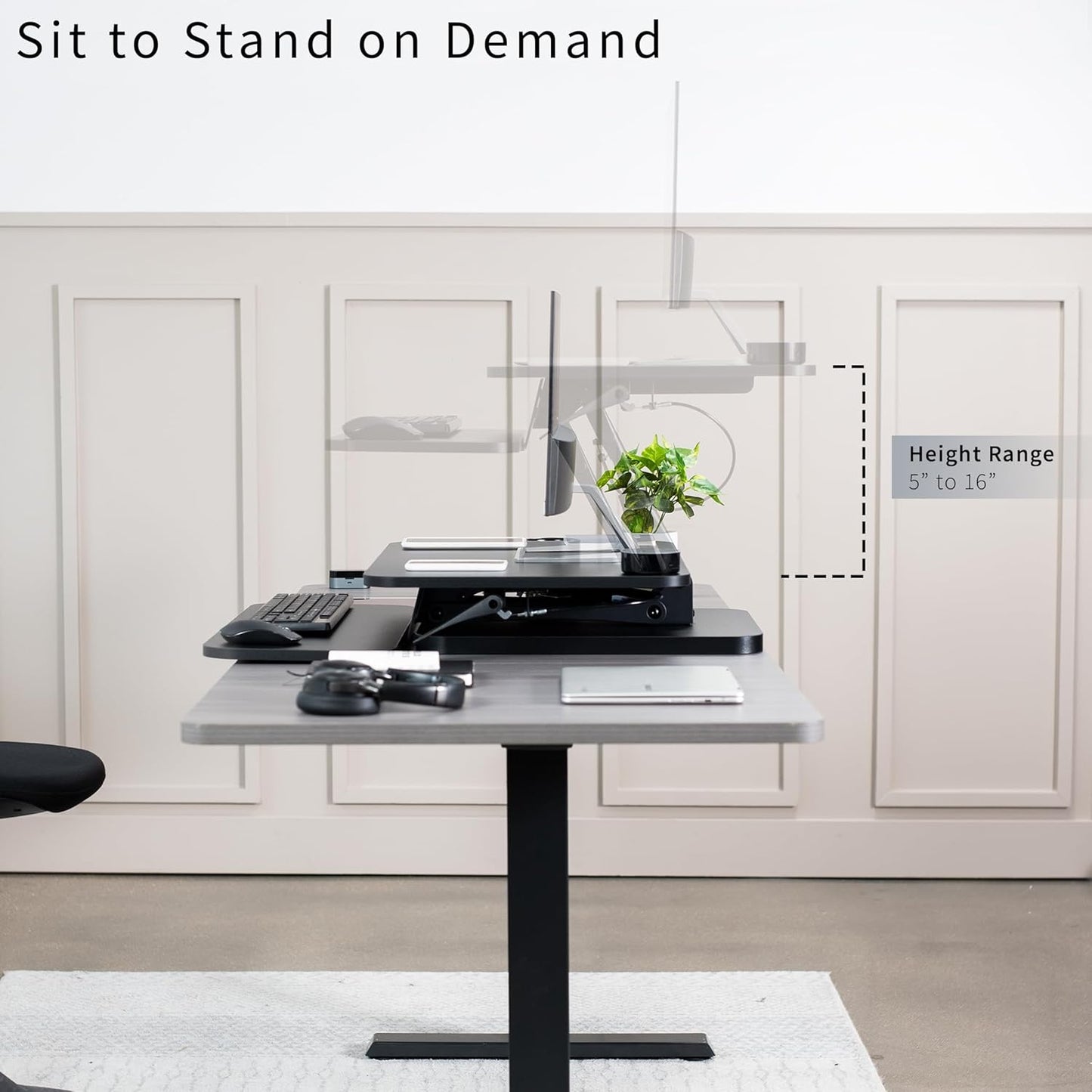 VIVO Black Height Adjustable 25 inch Standing Desk Converter, Compact Sit Stand Tabletop Monitor Riser Workstation, DESK-V001G