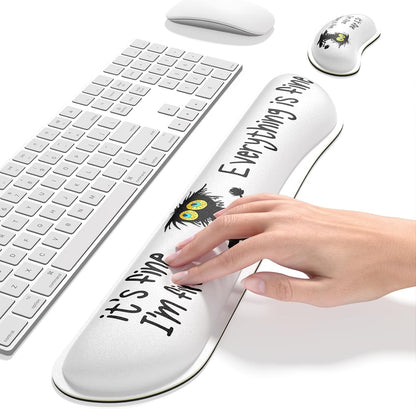 Dapesuom Enlarge Keyboard Wrist Rest, Memory Foam Wrist Cushion for Desk Mats Support, Cute Pain Relief Keyboard Mouse Pad Rests Set with Non-Slip Base for Gaming Laptop Office Computer, Green Leaf