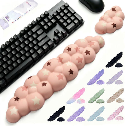 Cloud Wrist Rest Set for Keyboard and Mouse, Includes Cute Coaster, with Computers and Laptops（Purple Star Set）