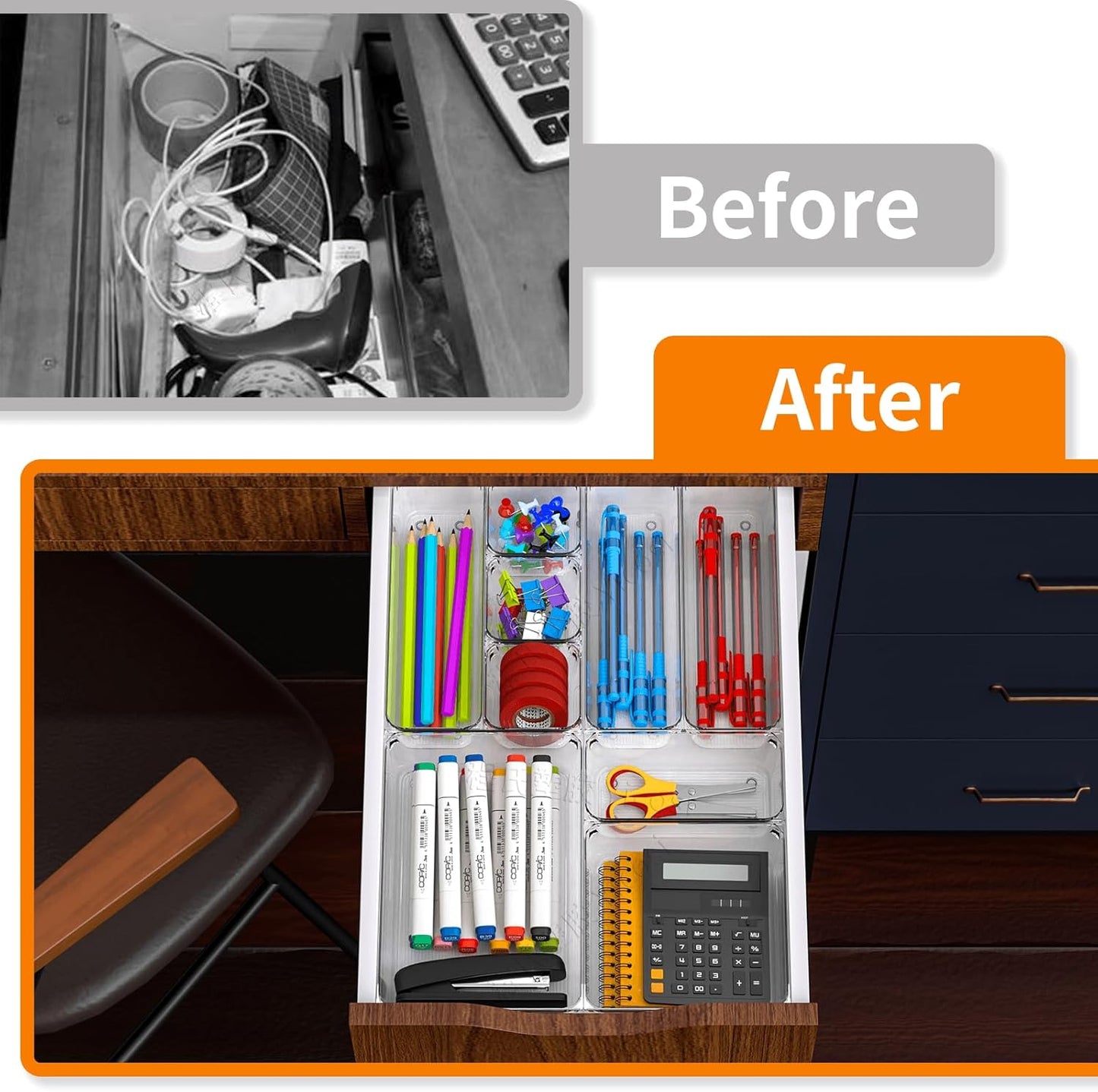 7 Pack Clear Plastic Drawer Organizer Set,4 Sizes Bathroom Drawer Organizers and Storage Bins,Vanity Drawer Organizer for Makeup,Cosmetics,Jewelry,Utensils,Gadgets,Office In Drawer Organizers Trays