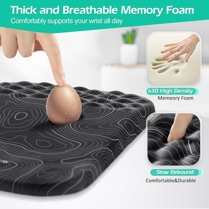 Gimars Elongate Smooth Lycra Fabric Ergonomic Mouse Pad Wrist Support, Gel Memory Foam Cushion Set Keyboard Wrist Rest Support, Pain Relieve for Computer, Laptop, Office, School, Home, Gaming, Black