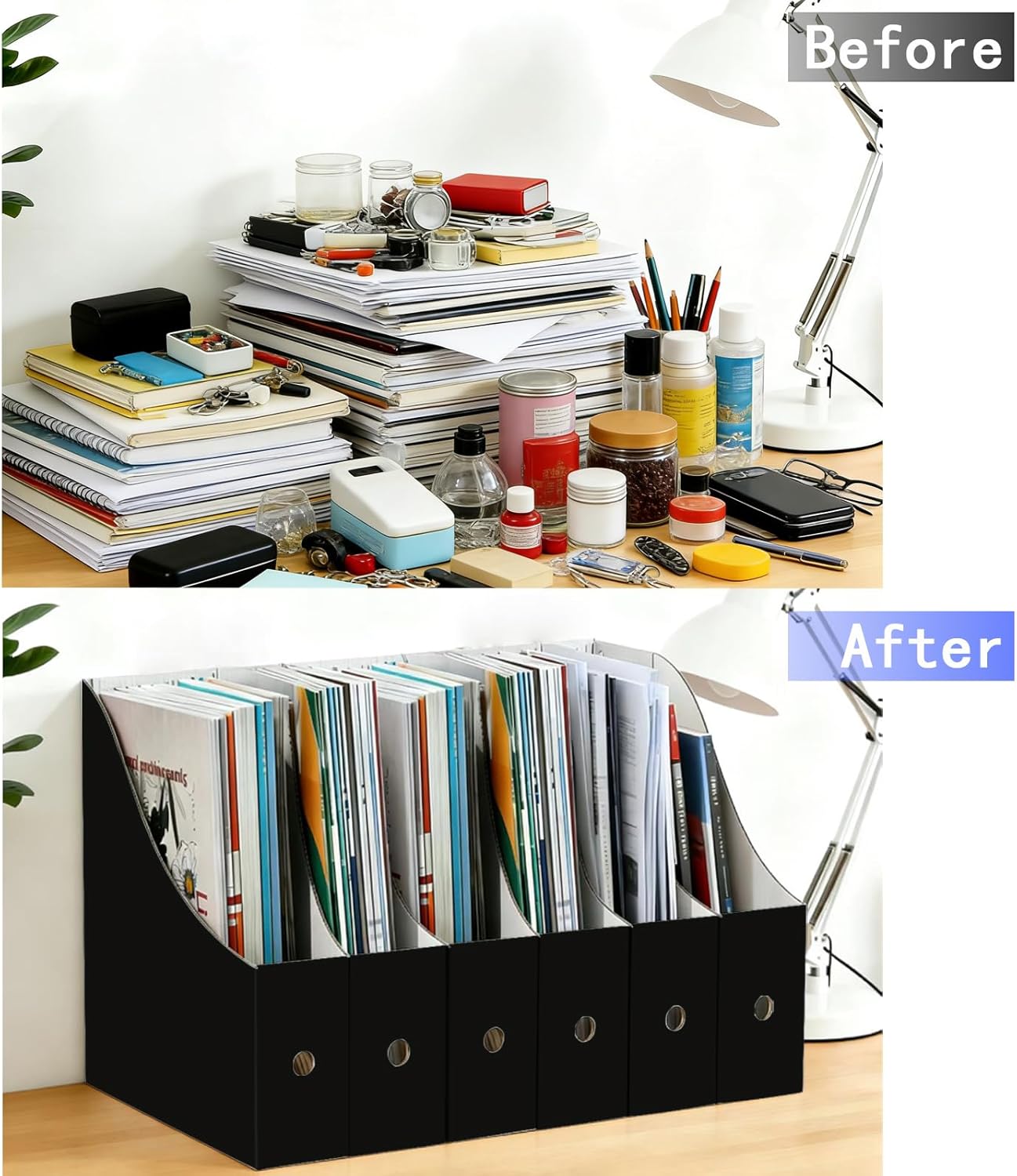 Limitliho Magazine File Folder Holder for Desk, Book Bins for Classroom Library,Office,Home, 10.6" H x 10.2" L x 3.5" W in Cardboard Paper Organizer (Six color, 6 Pack)