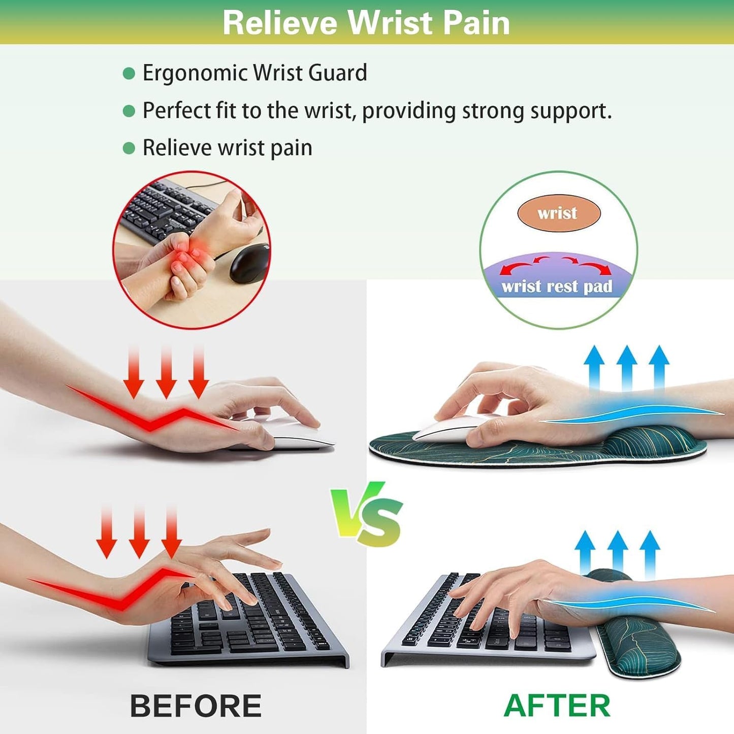 Mouse Pad with Wrist Rest Set, Qomolama 3-in-1 Wrist Support Mouse Pad Set, Floral Gaming Mousepad with Anti-Skid Base,Ergonomic Mouse Pad,Memory Foam Keyboard Gel Wrists Rest