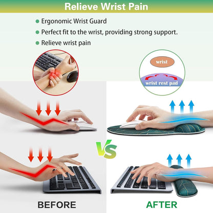 Mouse Pad with Wrist Rest Set, Qomolama 3-in-1 Wrist Support Mouse Pad Set, Floral Gaming Mousepad with Anti-Skid Base,Ergonomic Mouse Pad,Memory Foam Keyboard Gel Wrists Rest