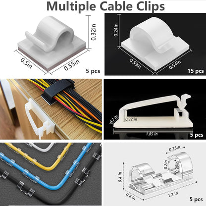 ELII 327 PCS Cable Management Kit 4 Cable Cable Sleeves,65 Cable Clips with 13Cord Holders,25 Roll Cable Organizer Straps,200 Fastening Cable Ties,20 Cable Zip Tie Mounts for Computer (Black)