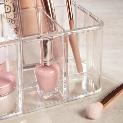 STORi 5-Compartment Clear Plastic Organizer | Rectangular Divided Makeup and Vanity Storage Bin and Office Desk Caddy | Scalloped Wall Design | Made in USA