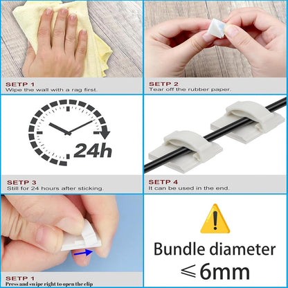 Adhesive Cable Holder Management Wire Clips 50 Pcs Black，Suitable for Cables with a Diameter of ≤ 6mm in Cars, Houses, and Offices
